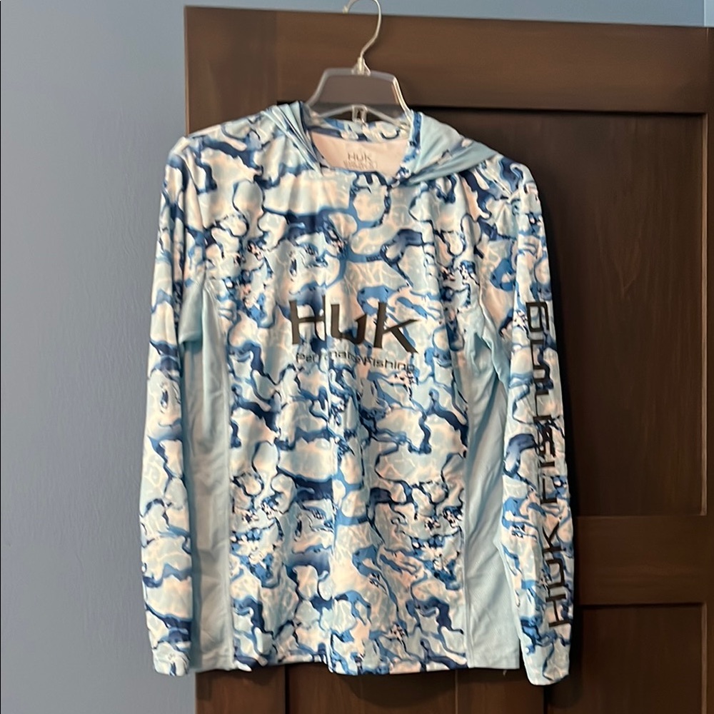 Huk Mens Blue and White Patterned Hoodie